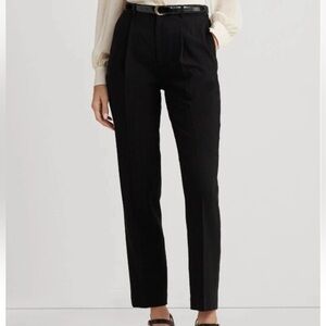 NWT Lauren Ralph Lauren Women Satin-Stripe Wool Crepe‎ Straight Pant Black 4P